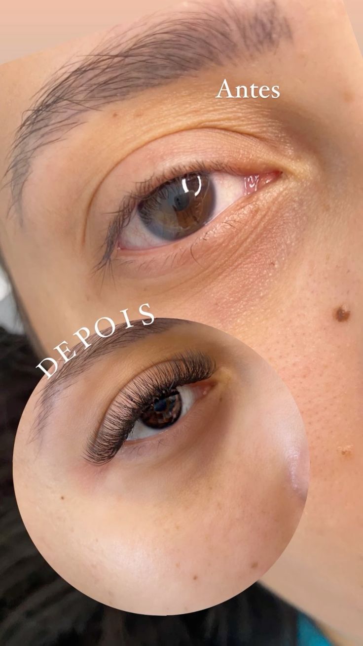 Antes e depois de extensão de cílios — exemplo 3