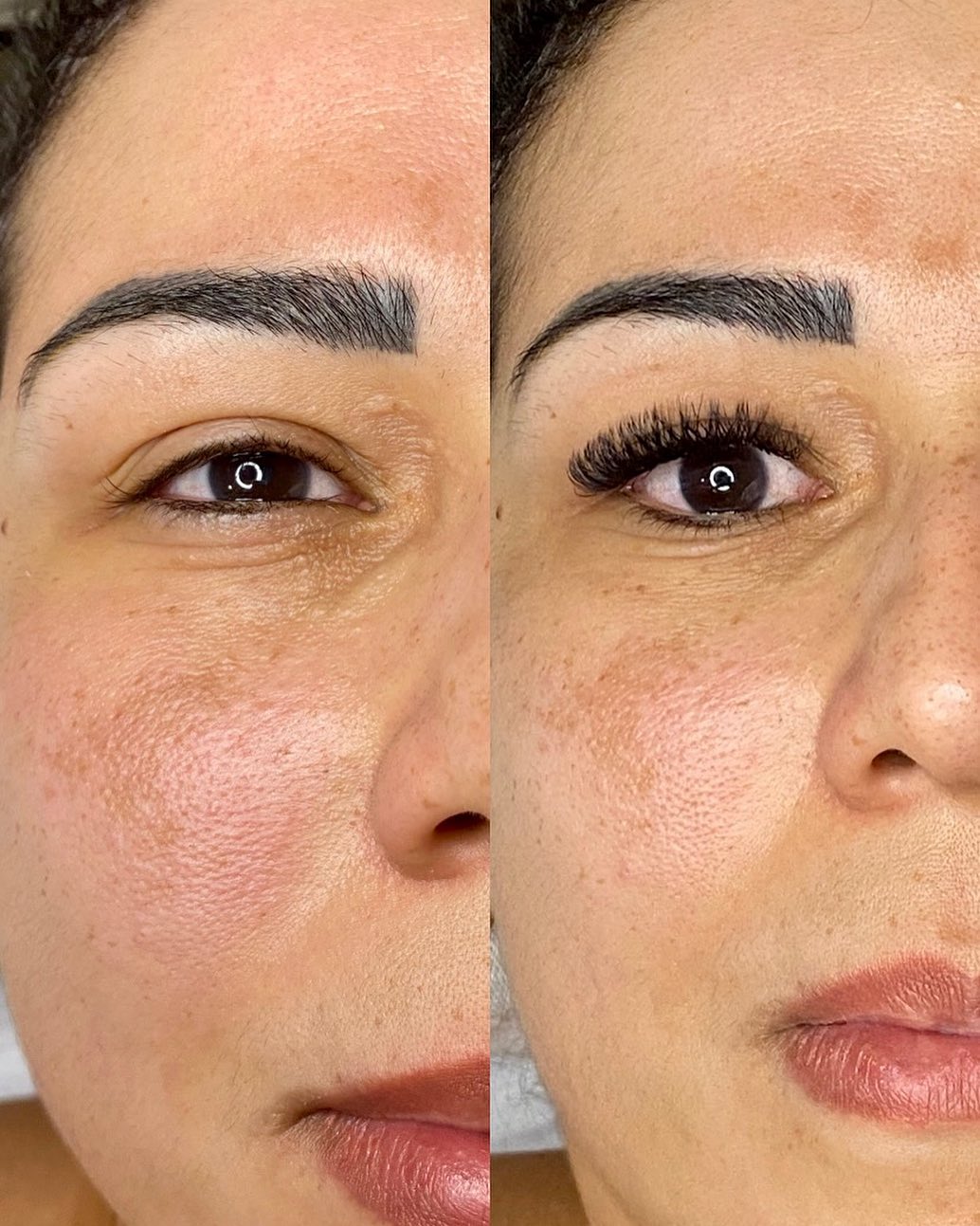 Antes e depois de extensão de cílios — exemplo 7